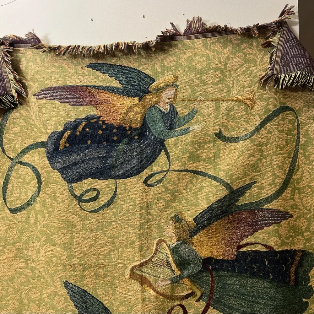 VINTAGE 80’s Mary Engelbreit Angelic Holiday Throw Blanket